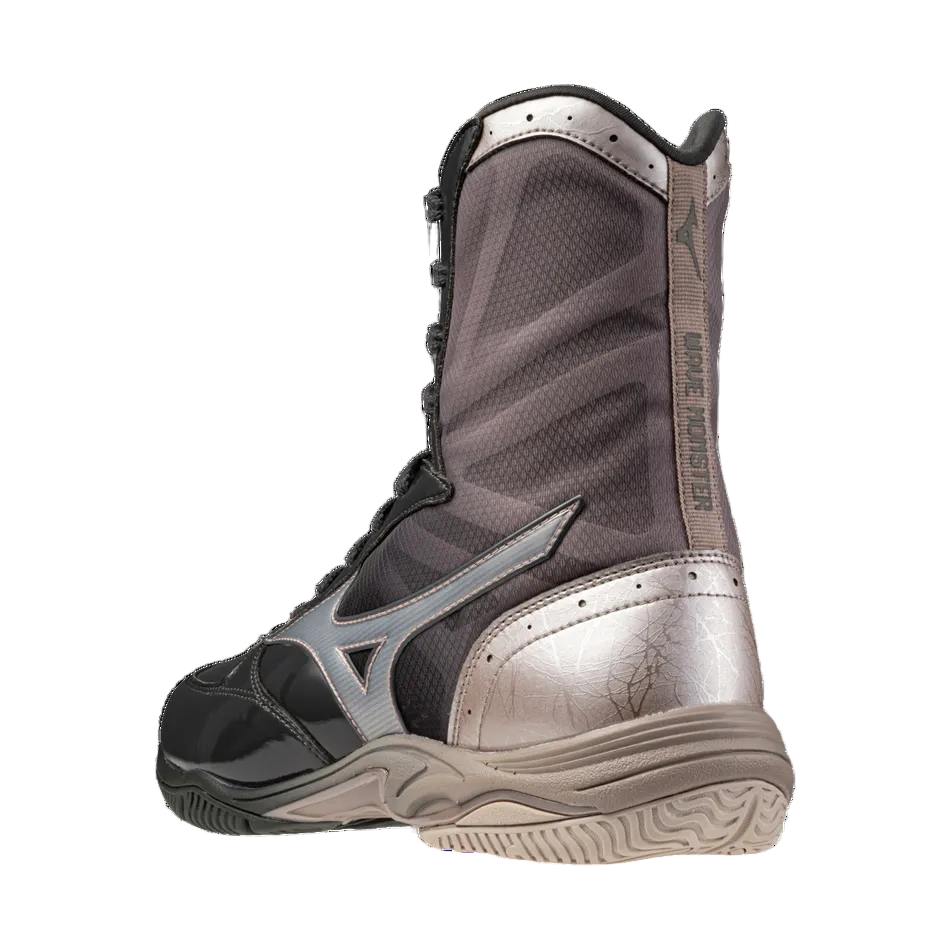 Chaussures de boxe Mizuno Wave Monster noir avec technologie Mizuno Wave pour stabilité et amorti, collaboration Naoya Inoue