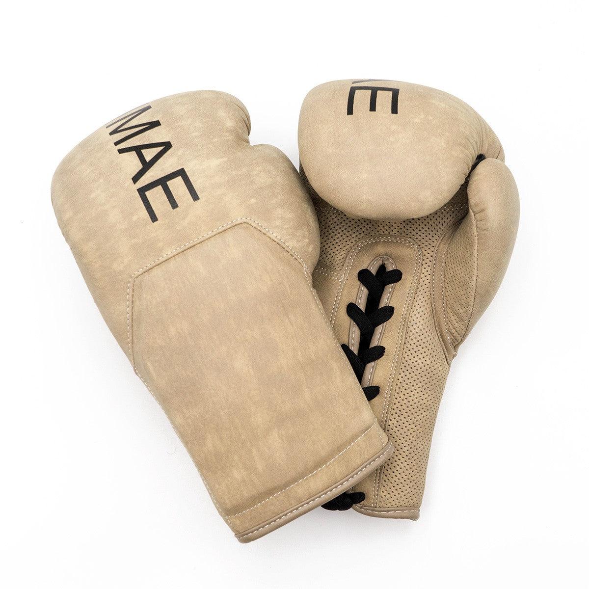 Gants Boxe Cuir Vintage QS à lacets FUJIMAE - Sable