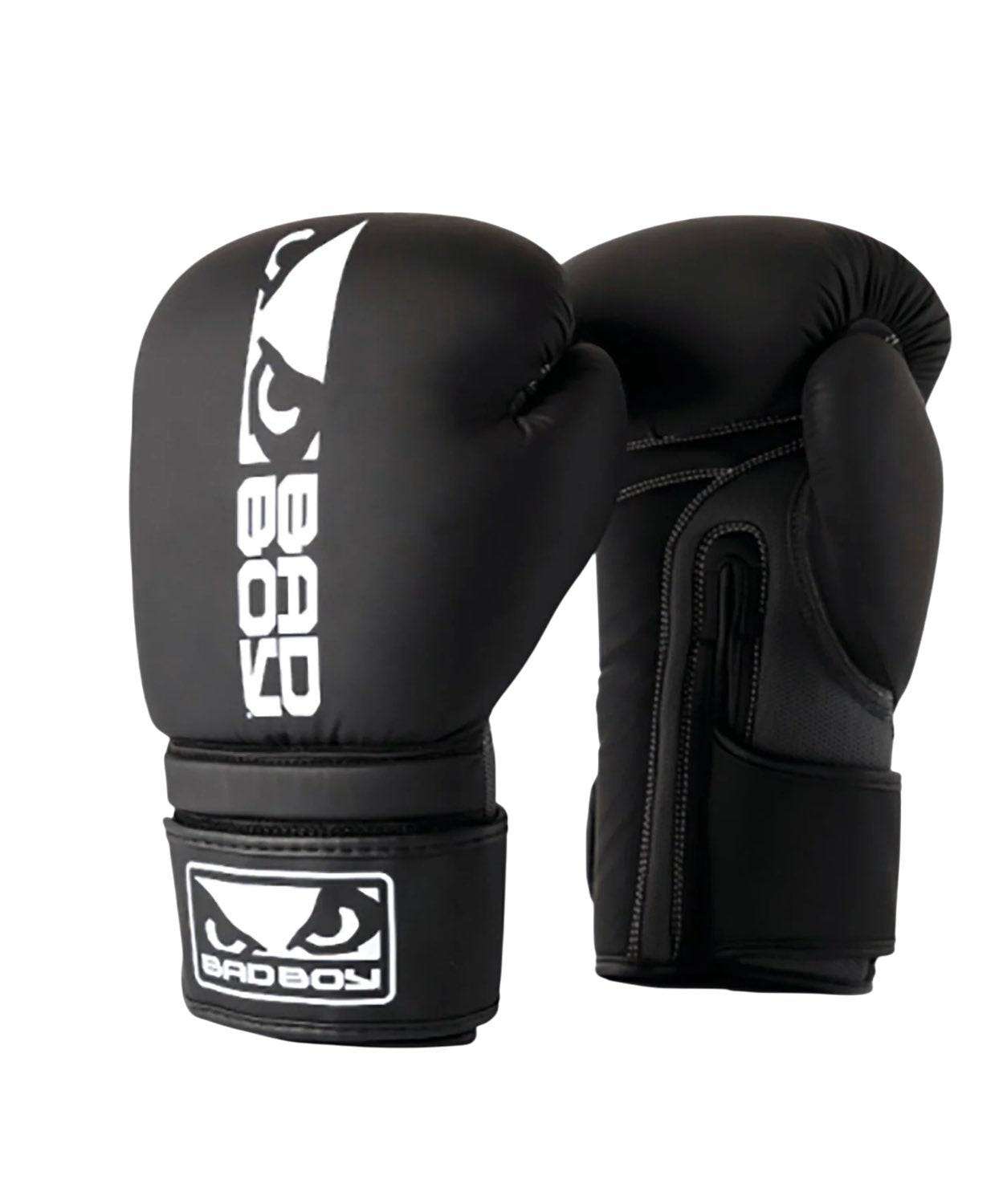 Gants de boxe Bad Boy Apollo noir/blanc en cuir synthétique pour entraînement et sparring