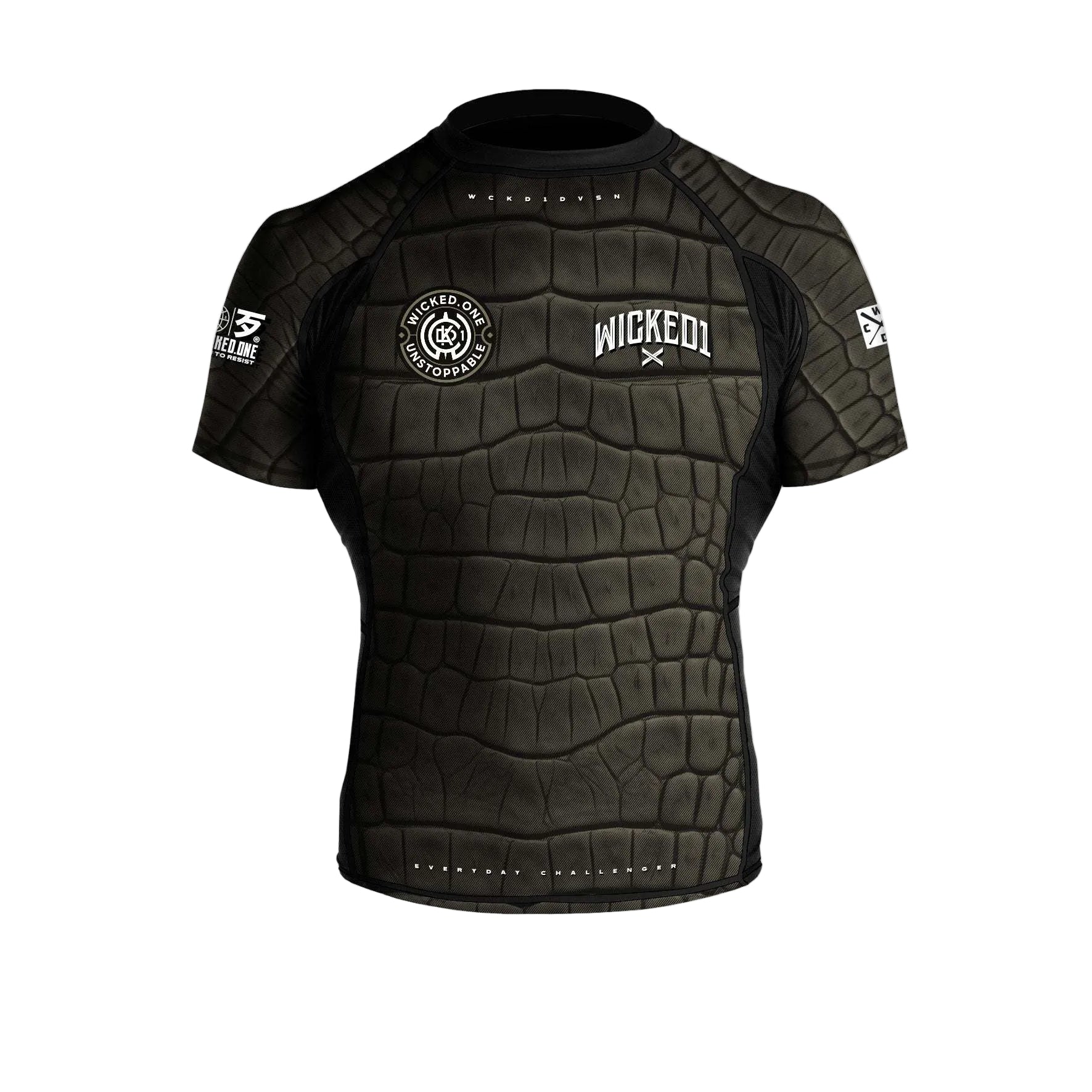 Rashguard manches courtes Wicked One CAÏMAN kaki noir compression résistance MMA grappling