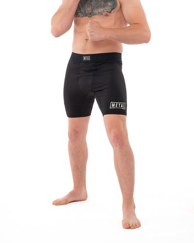 Short de compression Metal Boxe noir avec maintien musculaire pour sports de combat et entraînement intensif