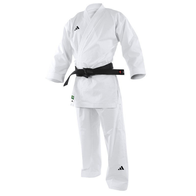 Karategi Adidas Adilight DNA Primegreen blanc logo noir homologué WKF en polyester recyclé slim fit