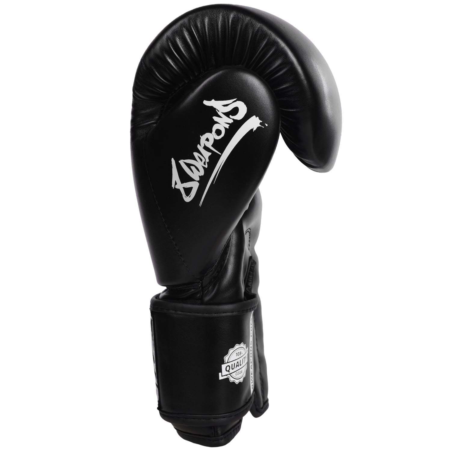 Gants de boxe 8 WEAPONS PURE noirs et blancs avec mousse haute densité et fermeture velcro