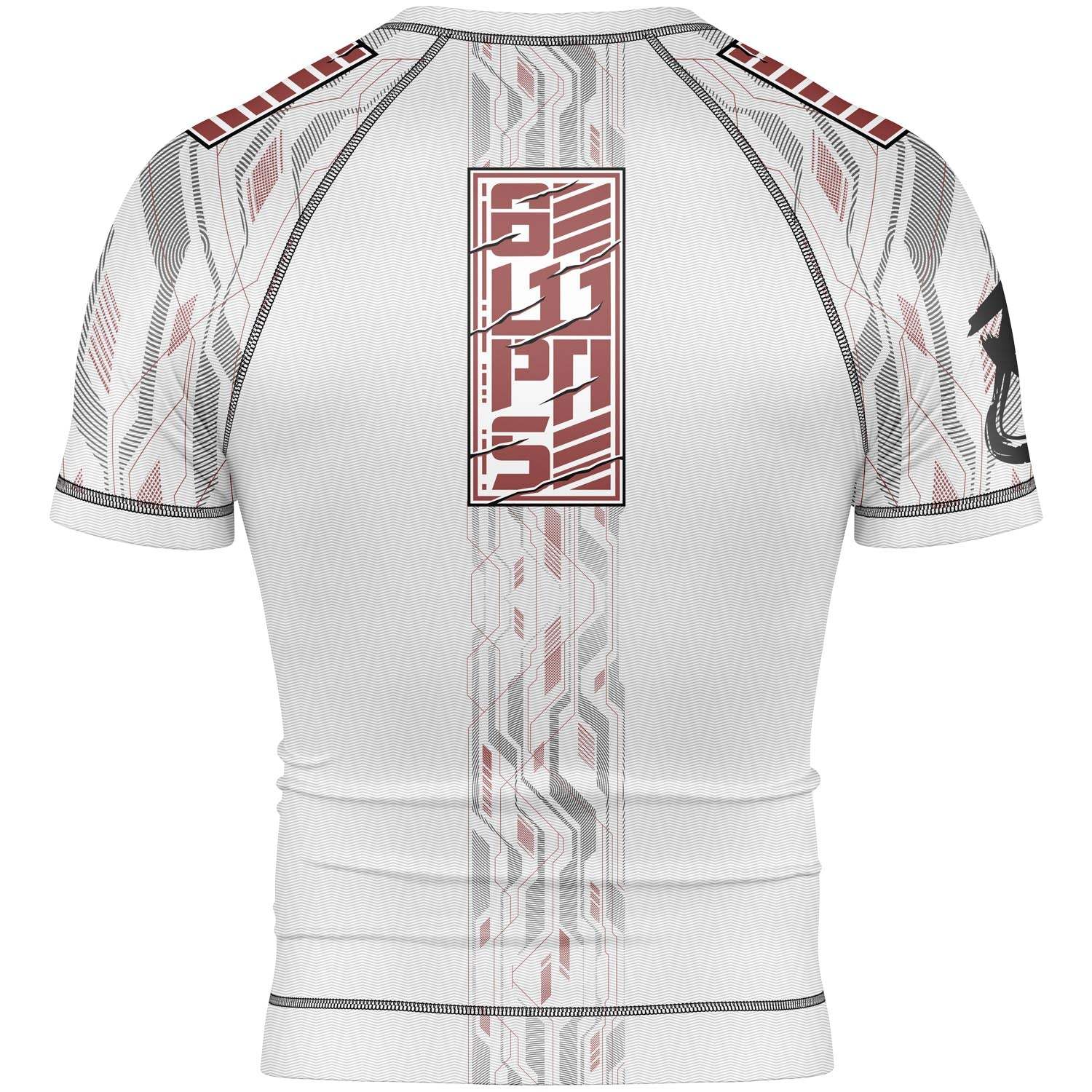 Rashguard manches courtes 8 WEAPONS Samurai 2.0 blanc et rouge pour entraînement MMA et grappling