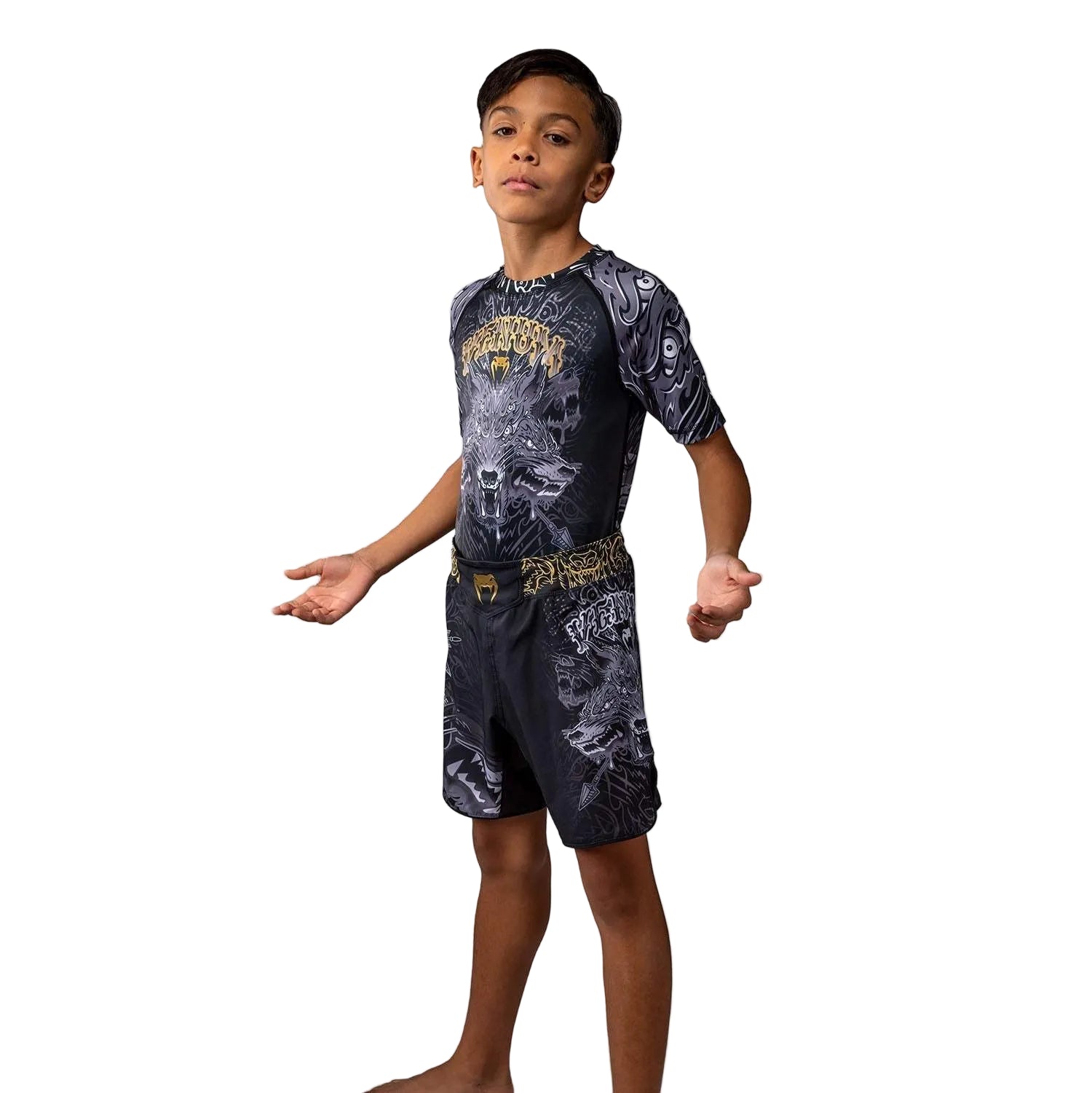 Fightshort enfant Venum Wolf Atak noir gris taille 10 ans