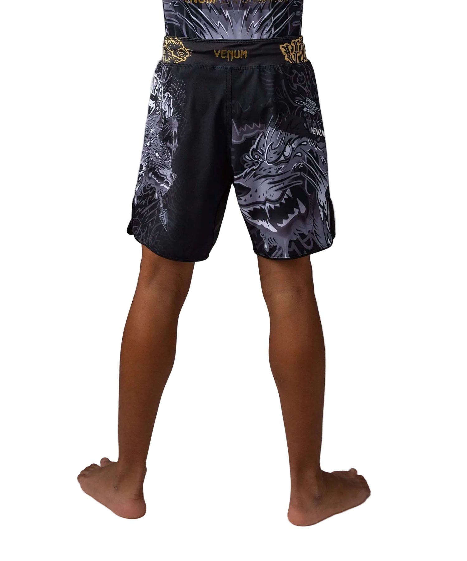 Fightshort enfant Venum Wolf Atak noir et gris pour 10 ans