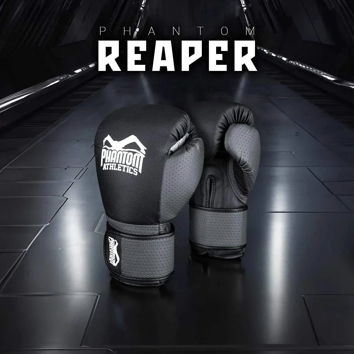Gants de boxe Reaper Phantom Athletics noirs avec mousse injectée et maintien poignet avancé