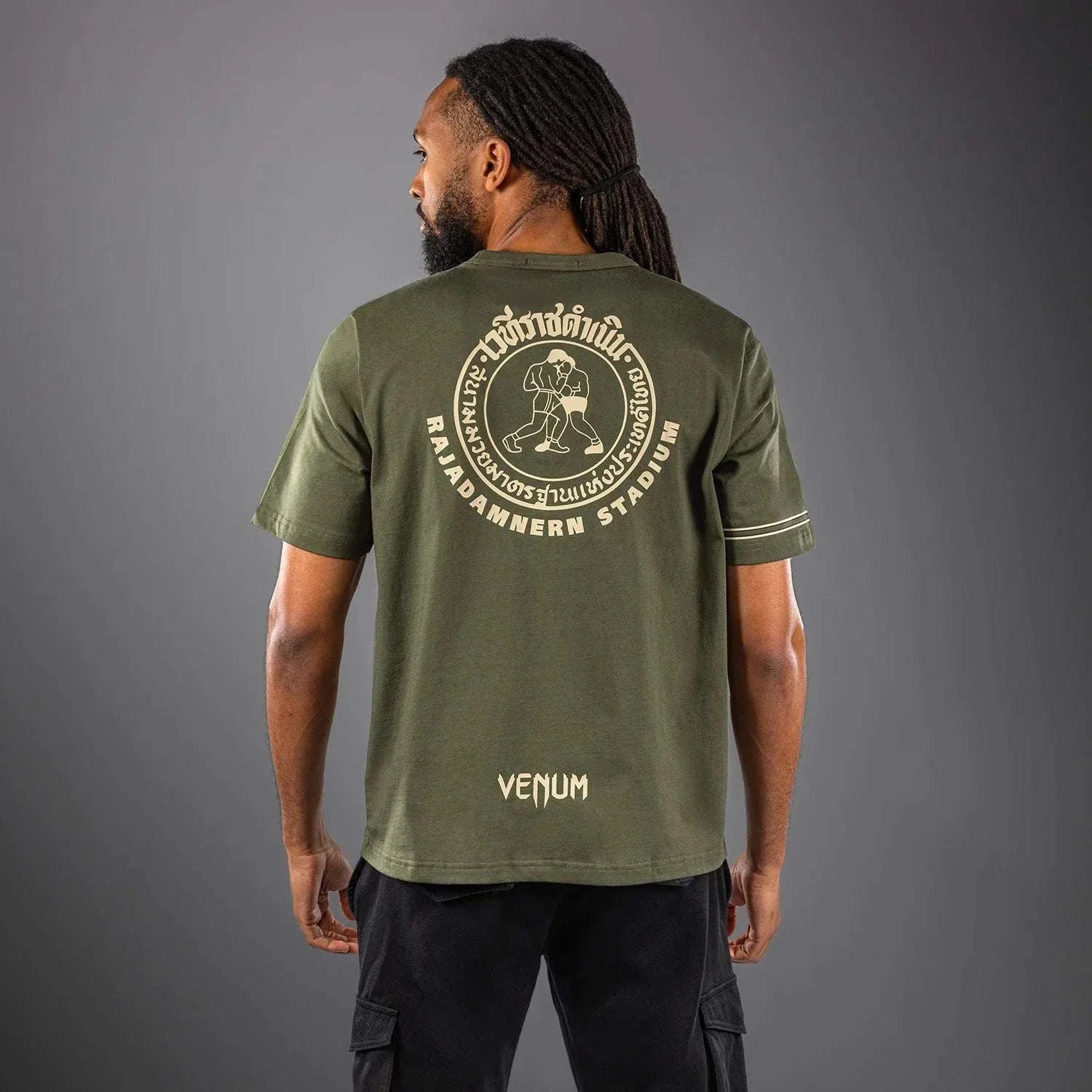 T-Shirt Venum x Rajadamnern kaki confortable et sportif pour entraînement Muay Thaï