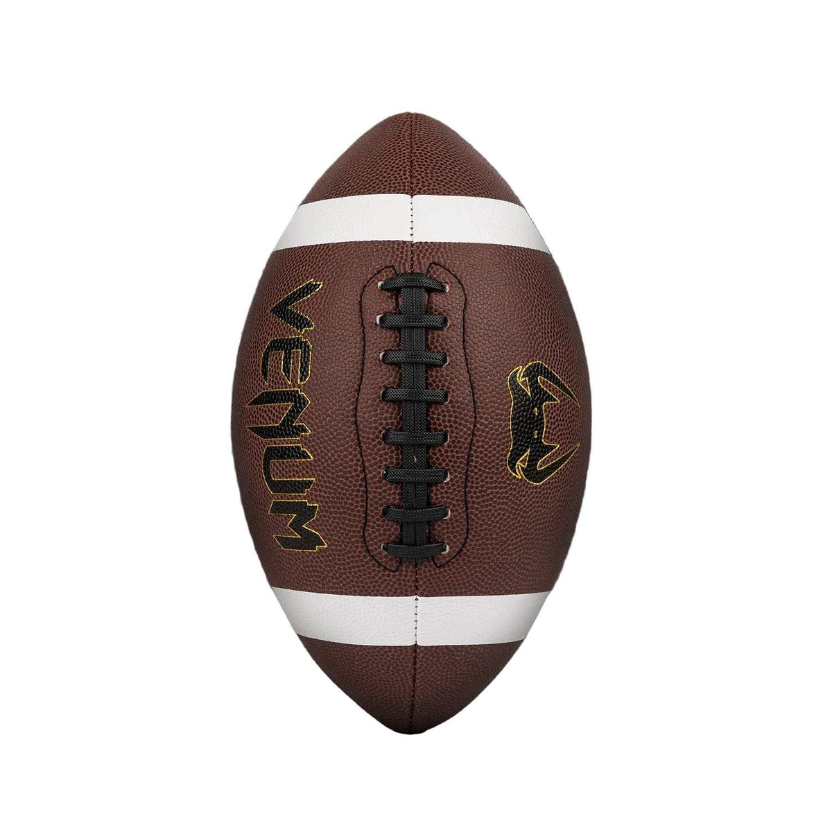 Ballon de football américain Venum marron en composite texturé, bandes blanches et lacets noirs centraux