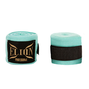Bandes de boxe ELION 4,5 m turquoise, coton et lycra, attache pouce et velcro