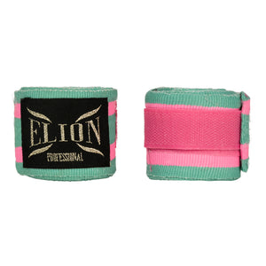 Bandes de boxe ELION 4,5 m turquoise et rose, coton et lycra, attache pouce et velcro