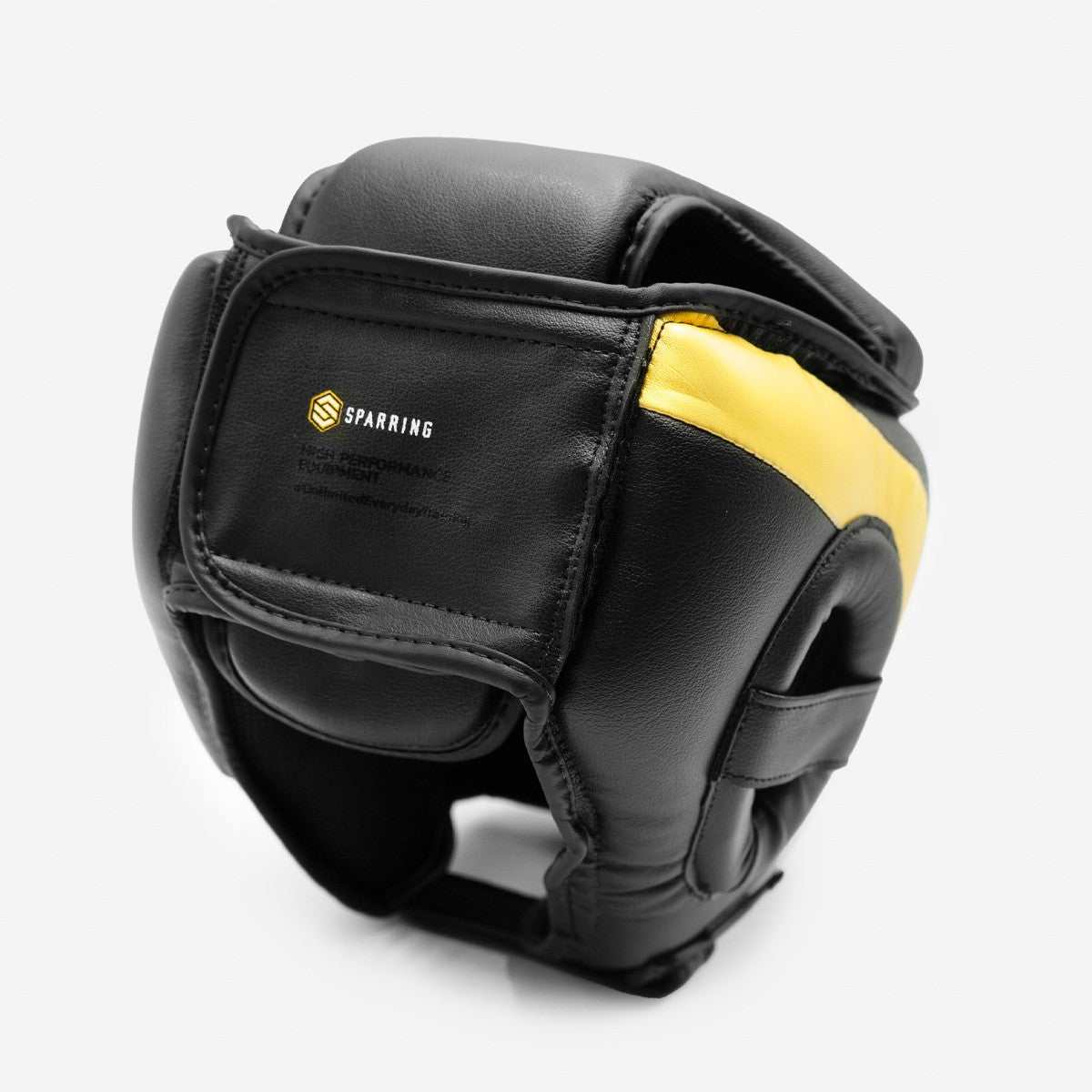 Casque de sparring à barre noir et or FUJIMAE Primeskin avec protection complète pour le visage et mousse EVA dense