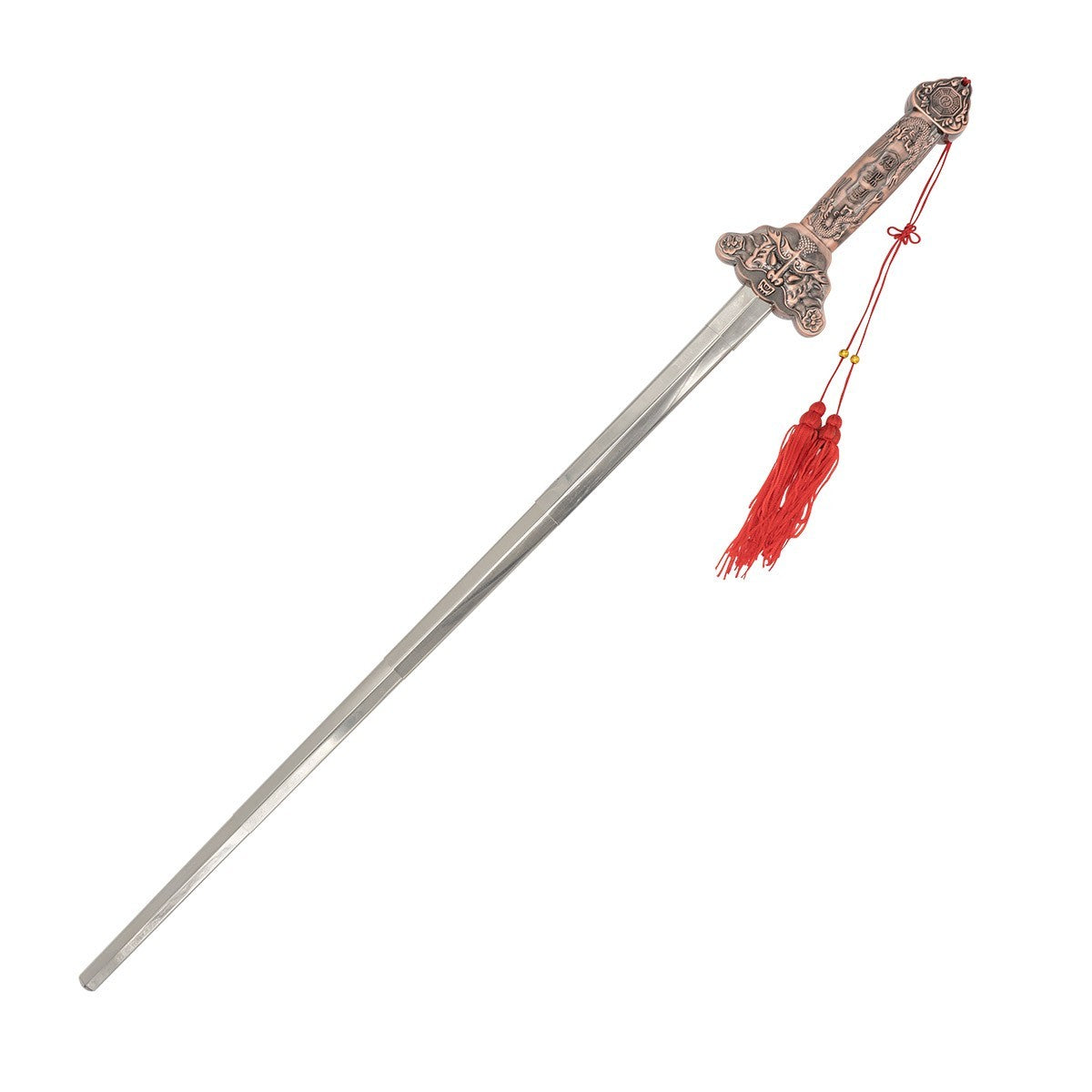 Épée de Tai Chi télescopique FUJIMAE bronze, poignée métallique et gland rouge