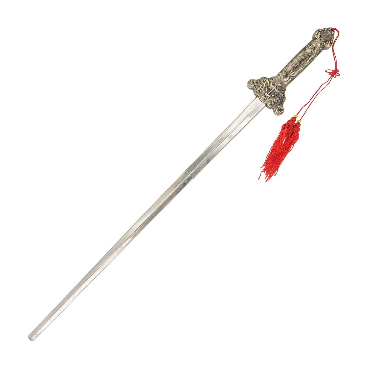 Épée de Tai Chi télescopique FUJIMAE or, poignée métallique et gland rouge