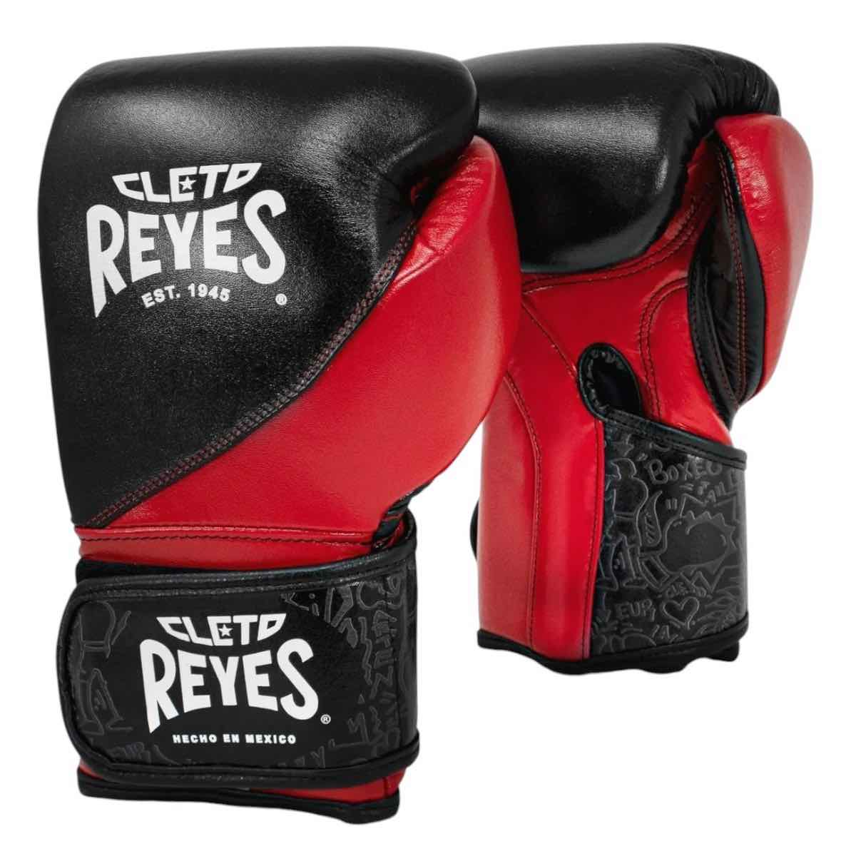 Gants de boxe Cleto Reyes High Precision noir et rouge, cuir pleine fleur
