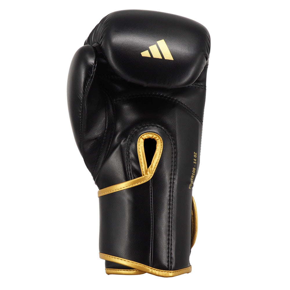 Gants de boxe adidas Power 100 noir et or de profil