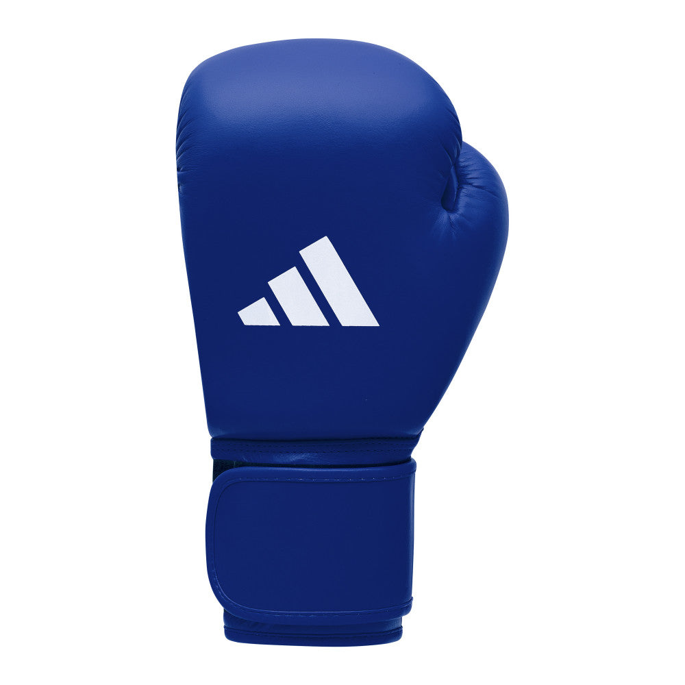 Gants de boxe compétition amateur adidas bleus, manchette World Boxing