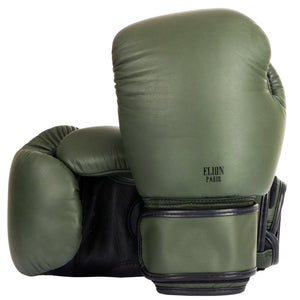 Gants de boxe ELION Collection Paris kaki mat et noir mat, cuir de vache