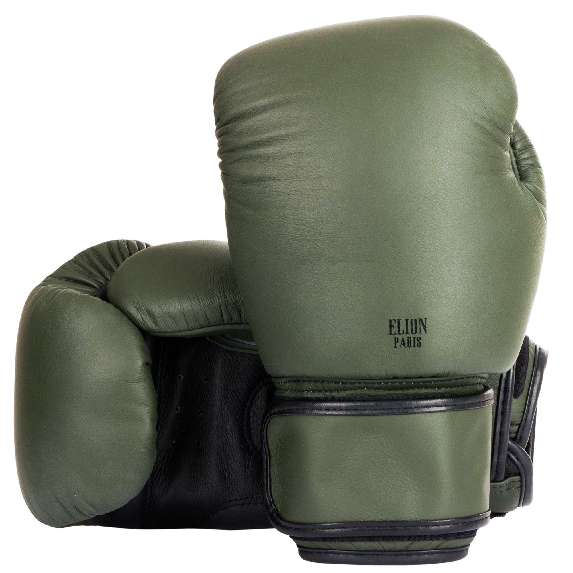 Gants de boxe ELION Collection Paris kaki mat et noir mat, cuir de vache