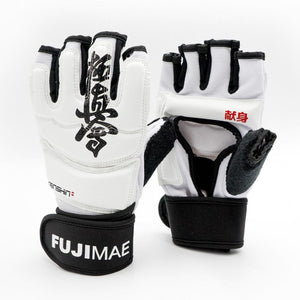 Gants Kyokushinkaï KenShin Fuji Mae blanc et noir, mousse EVA et fermeture velcro
