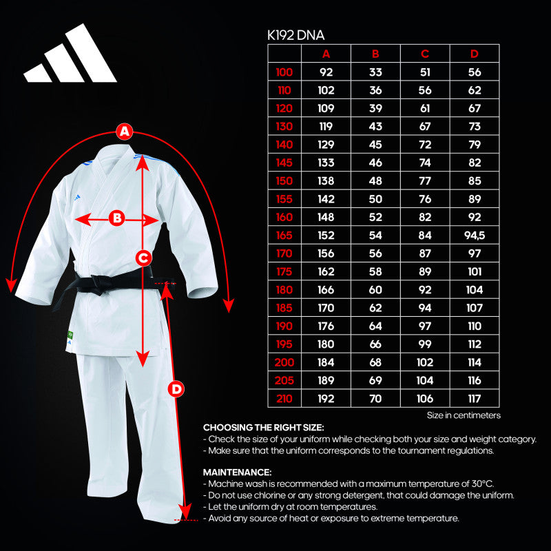 Guide des tailles du karategi adidas Adilight DNA Primegreen