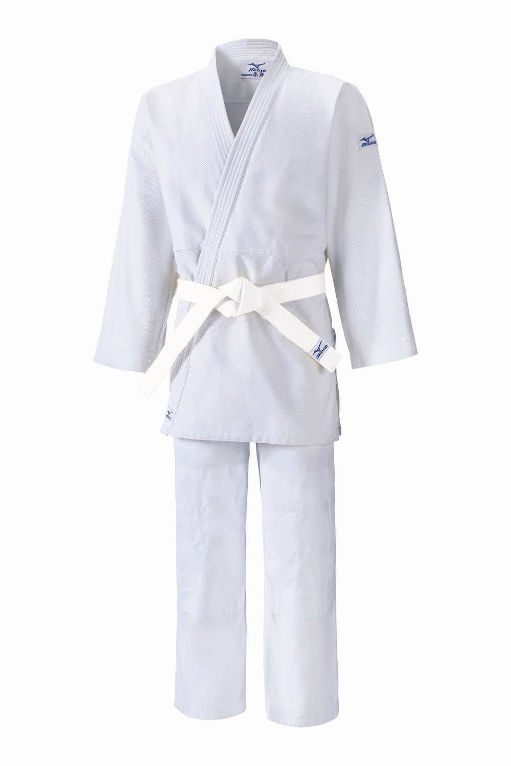 Kimono de judo Mizuno Kodomo blanc porté, toile grain de riz