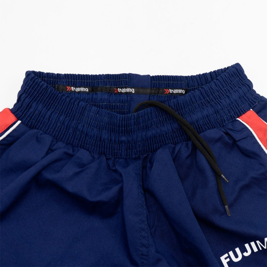 Pantalon Arts Martiaux Training FUJIMAE bleu et rouge, détail