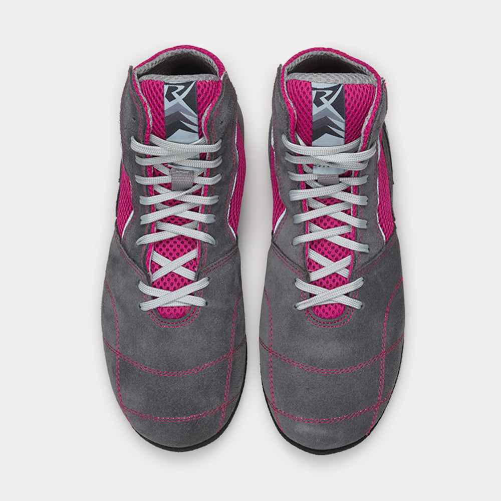 Chaussures de boxe française femme Rivat Boomerang Lady, vue de dessus lacets blancs
