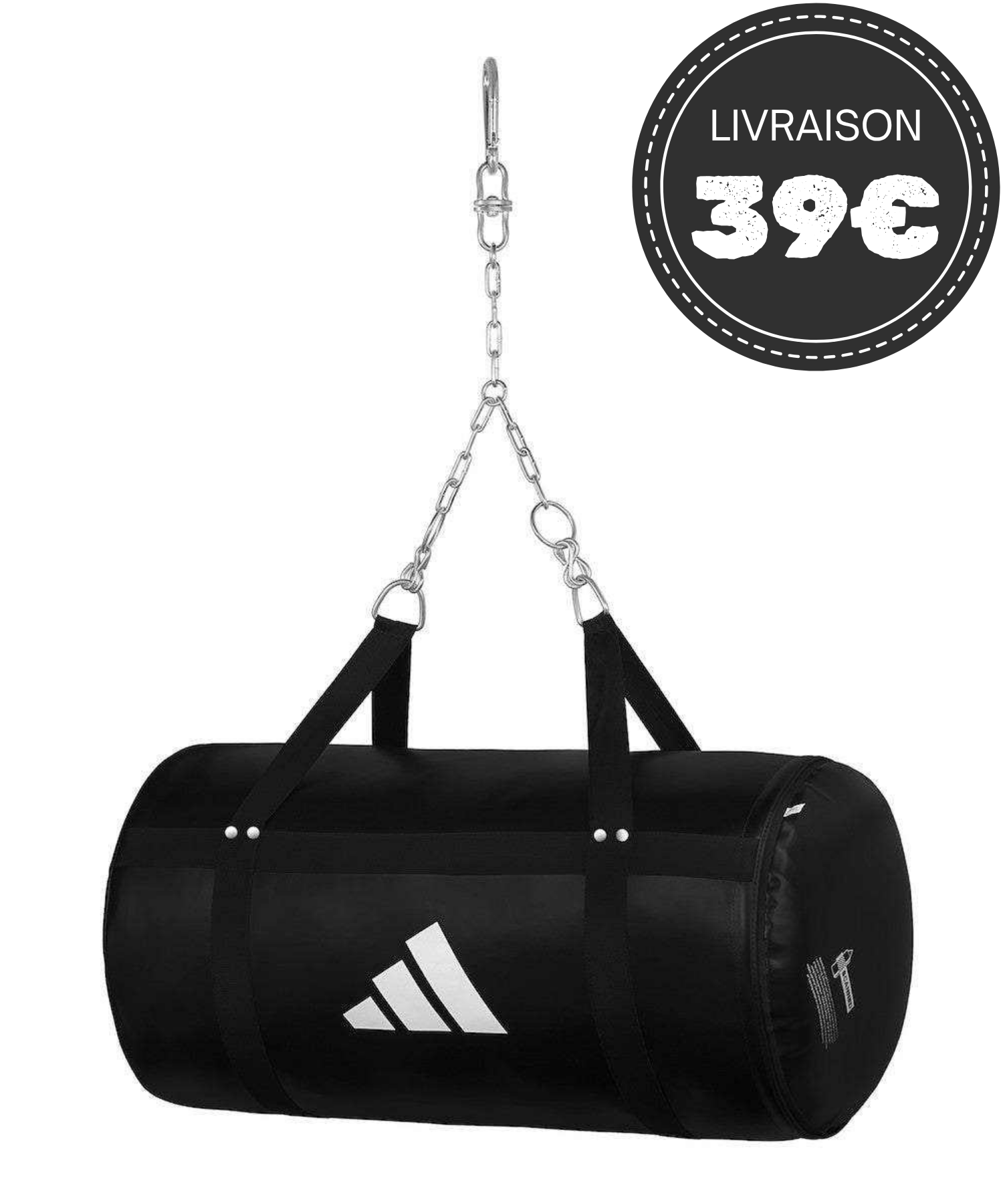 Sac de frappe Adidas Uppercut Tube noir et blanc pour entraînement intensif en arts martiaux