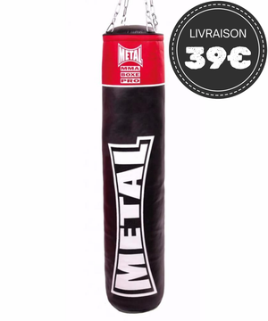 Sac de Frappe Metal Boxe Club Line plein noir et rouge résistant pour entraînements intensifs