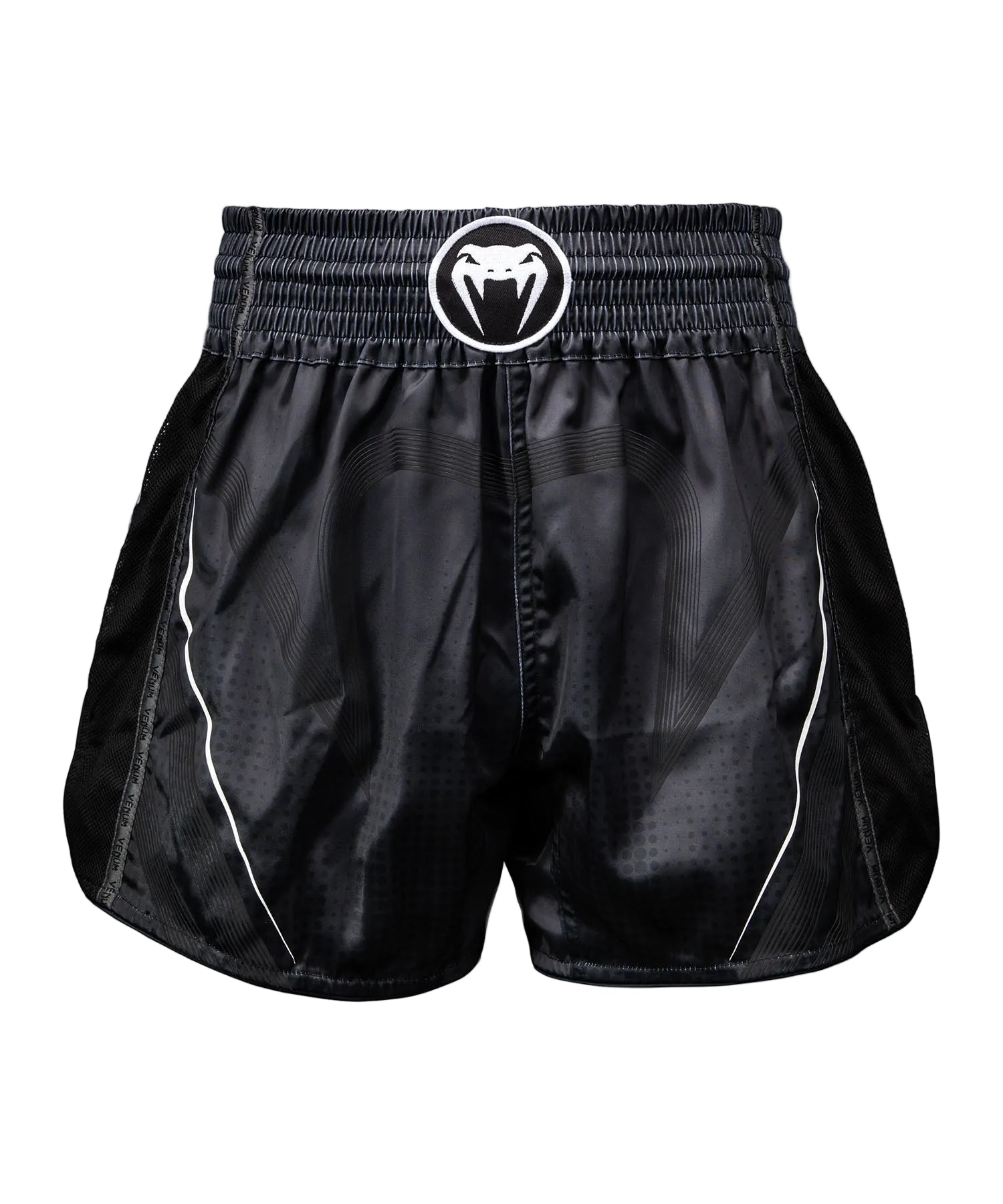 Short de Muay Thai Venum Stealth noir et blanc, vue de face
