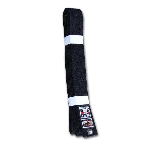 Black martial arts belt Ceinture noire Sfjam Noris White tiger 100% cotton with stitched reinforcement for judo karate taekwondo krav maga and self-defense